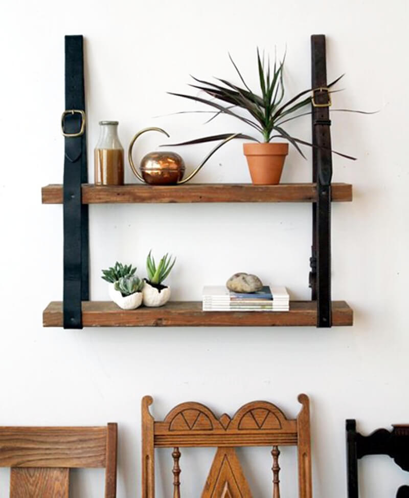 diy rustic home decor leather wood floating shelves