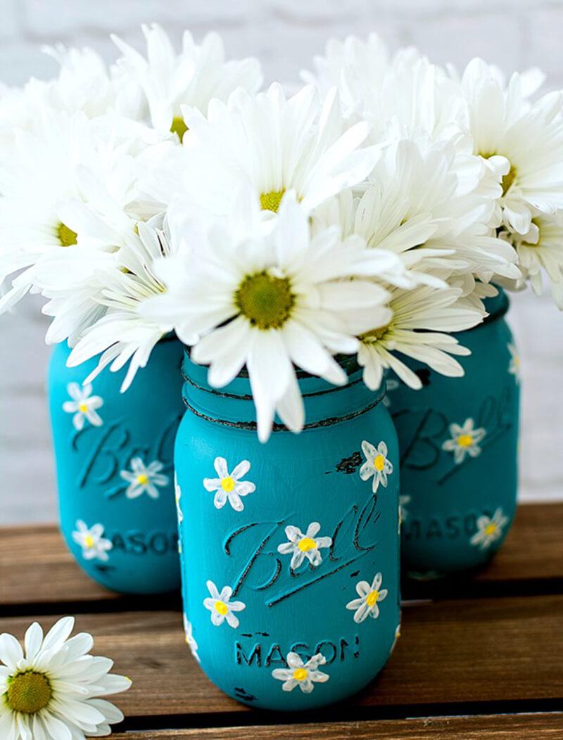 diy rustic home decor painted daisy mason jars