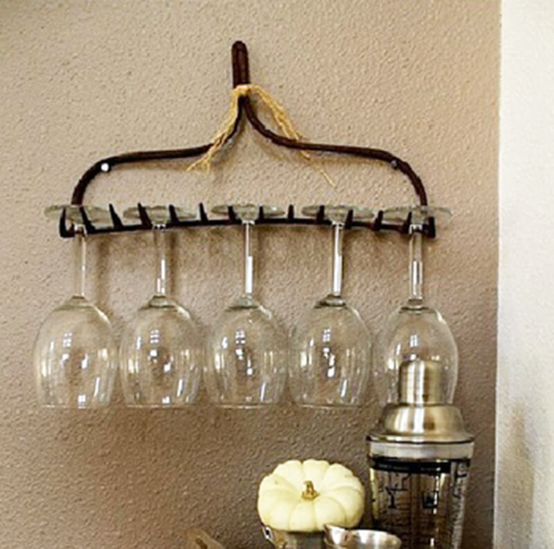diy rustic home decor rake head wine glass holder
